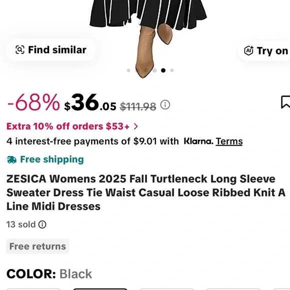 NWT Zesica Sweater Dress w/Tie Waist - Picture 2 of 2